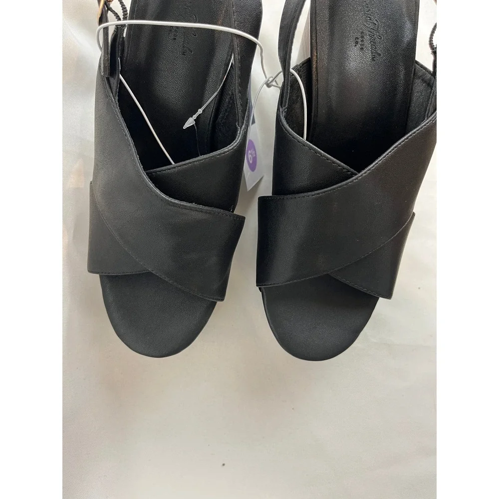 Universal Thread Black Platform Wedge Sandals Crisscross Slingback Wood Look 6.5